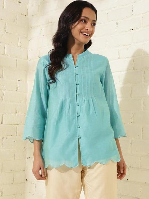 fabindia aqua blue regular fit tunic