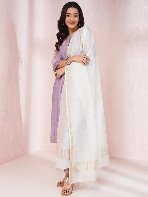 fabindia white woven pattern dupatta