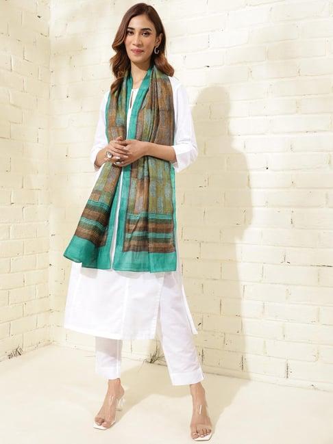 fabindia sea green striped dupatta