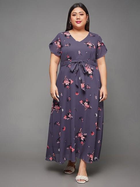 miss chase a+ purple floral print maxi dress