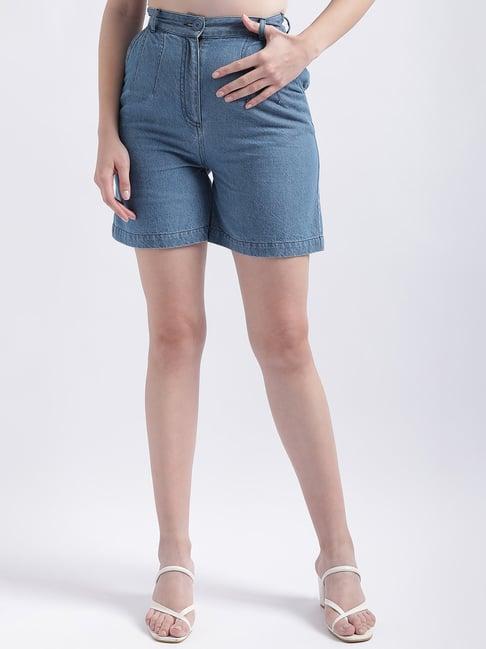 iconic blue mid rise shorts