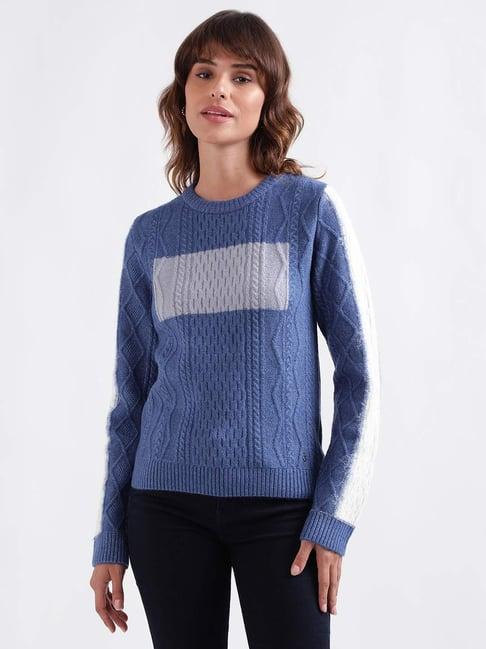 iconic blue & white crochet pattern sweater