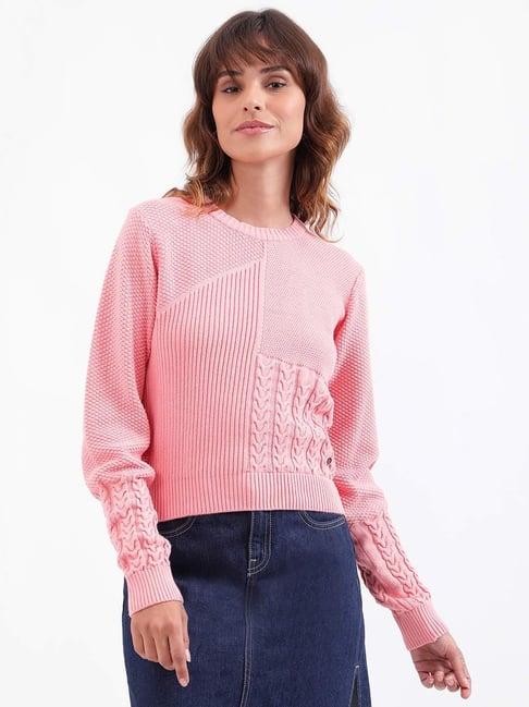 iconic pink cotton crochet pattern sweater