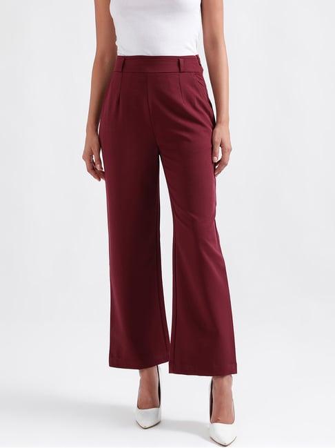 iconic maroon mid rise bootcut trousers