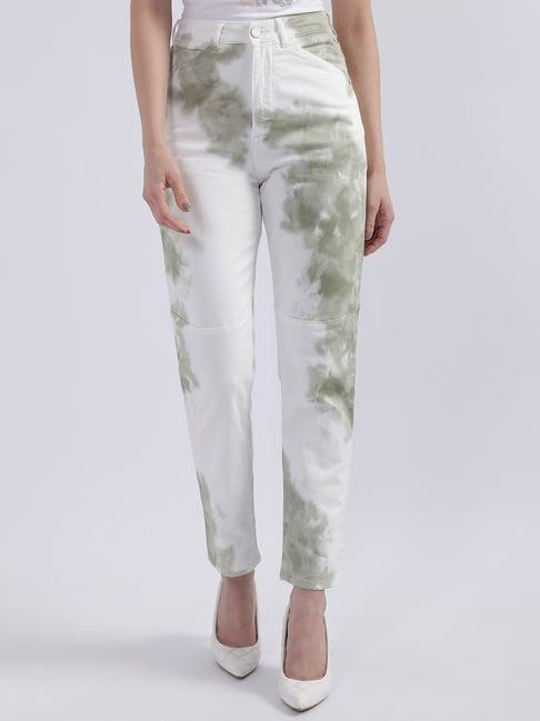 iconic white cotton printed mid rise jeans