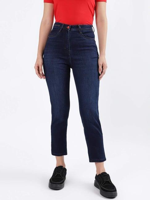 iconic navy cotton mid rise jeans