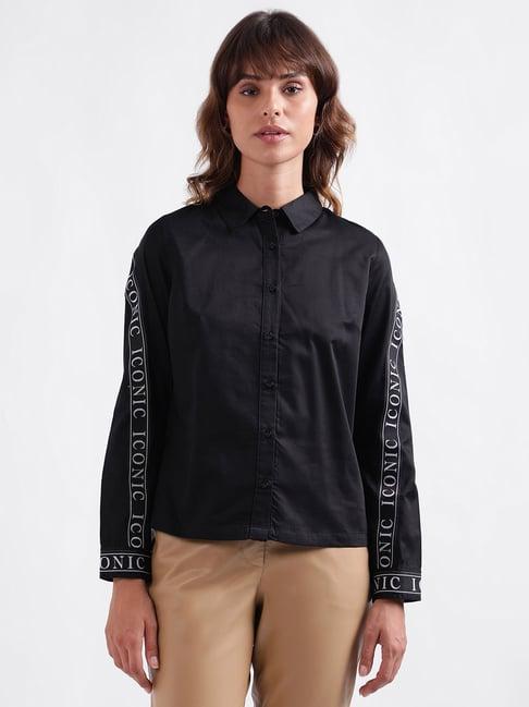 iconic black cotton logo work shirt