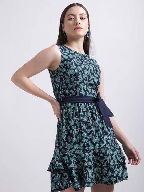 iconic green printed a-line dress