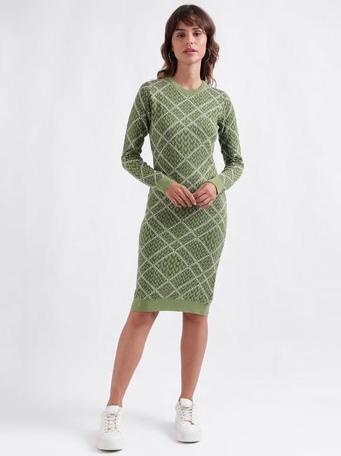 iconic green cotton printed bodycon dress