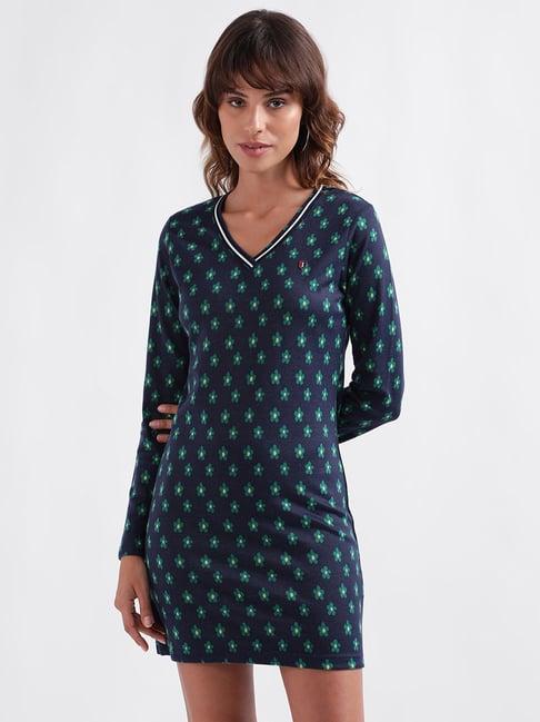 iconic navy cotton printed shift dress