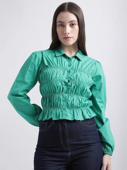 iconic green cotton self pattern top