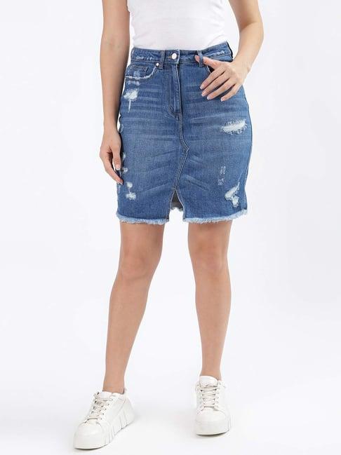 iconic denim blue cotton shift skirt