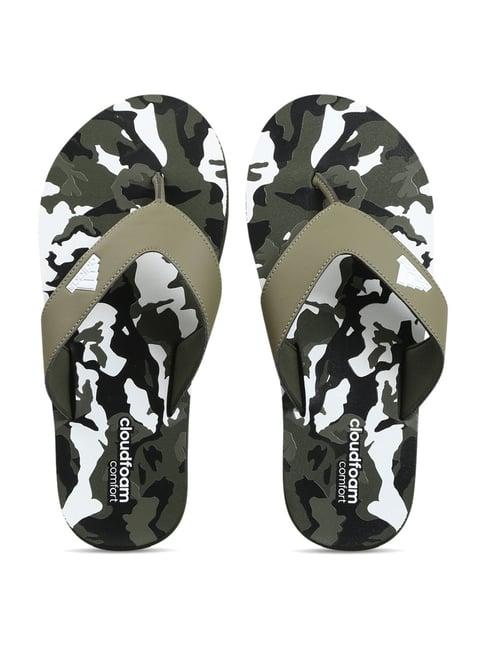 adidas men's cloudfoam olive flip flops