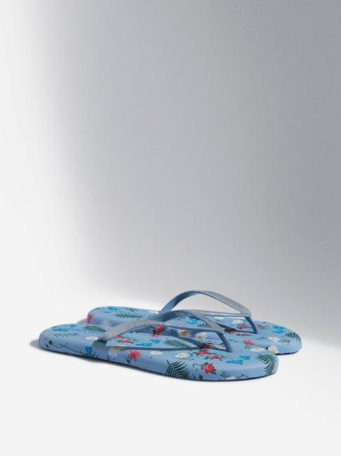 luna blu by westside light blue floral design flip-flop