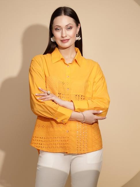 global republic yellow cotton self design shirt