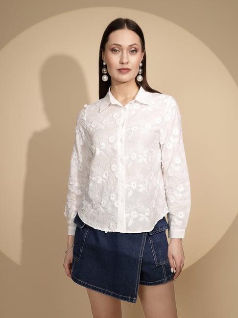 global republic white cotton embroidered shirt