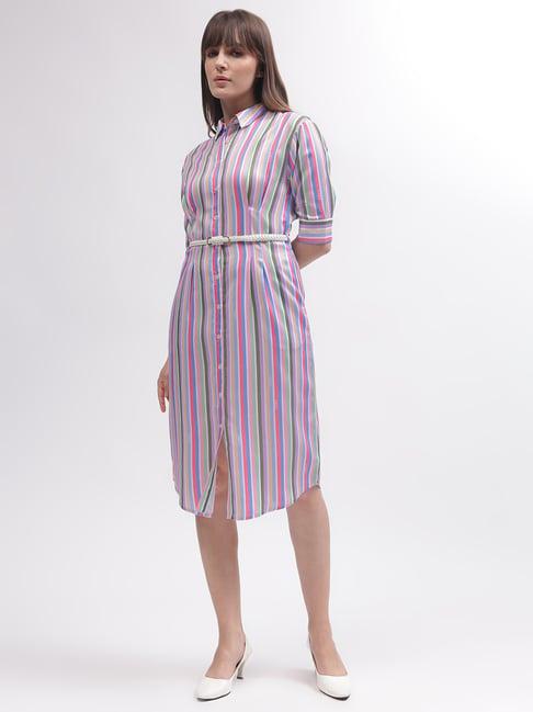 iconic multicolored striped shirt dress with belt