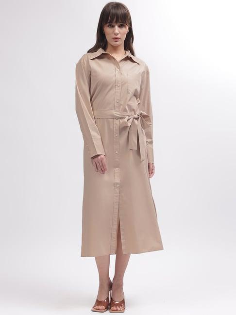 gant khaki cotton shirt dress with belt