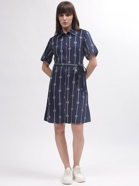 gant navy printed shirt dress with belt