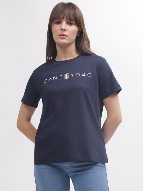 gant navy cotton logo print t-shirt