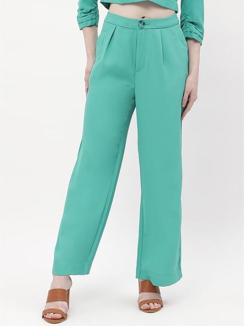 madame green straight fit mid rise trousers