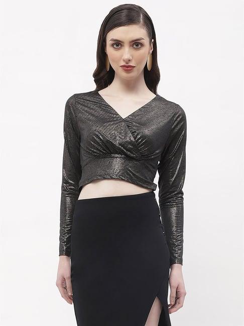 madame black textured crop top