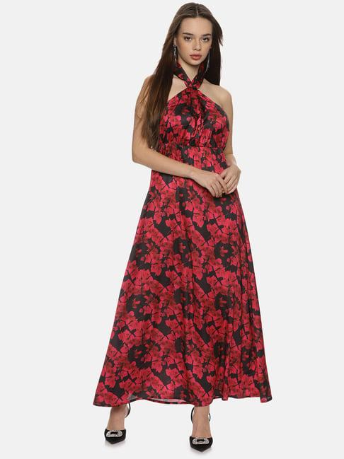 isu red printed maxi dress