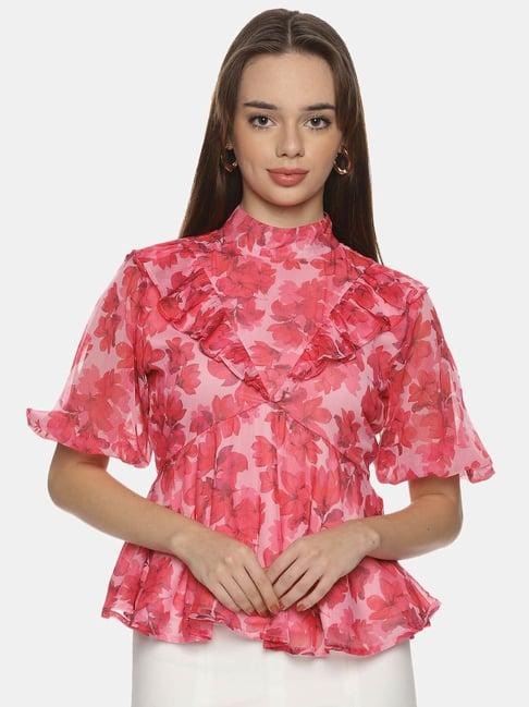 isu pink floral print peplum top