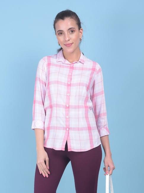 crimsoune club pink & white checks shirt