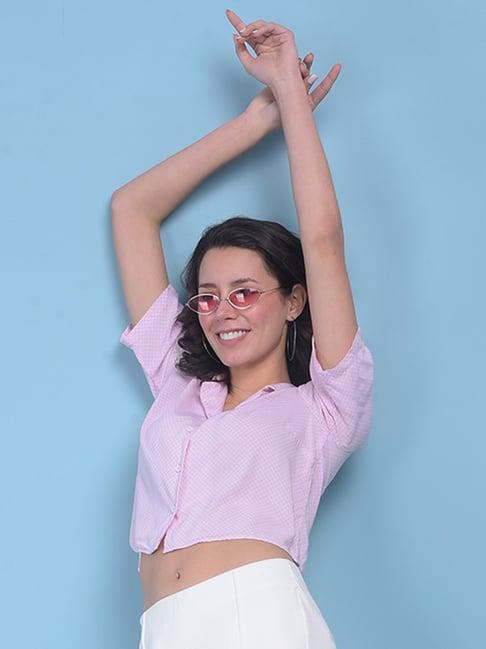 crimsoune club pink checks crop shirt