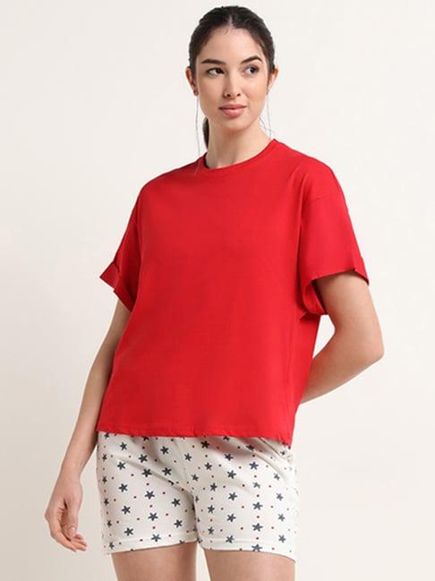 wunderlove by westside solid red loungewear t-shirt