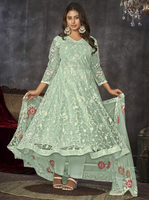 warthy ent green embroidered unstitched dress material