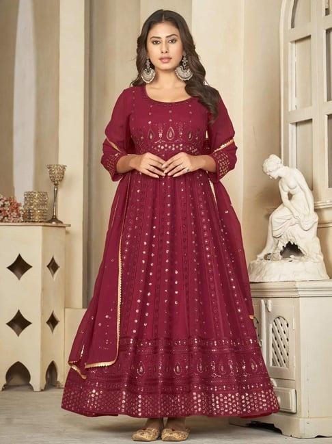 warthy ent maroon embroidered unstitched dress material