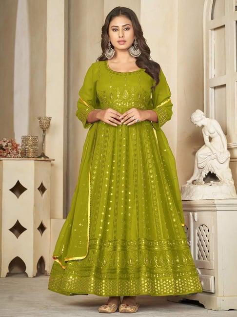 warthy ent green embellished unstitched dress material