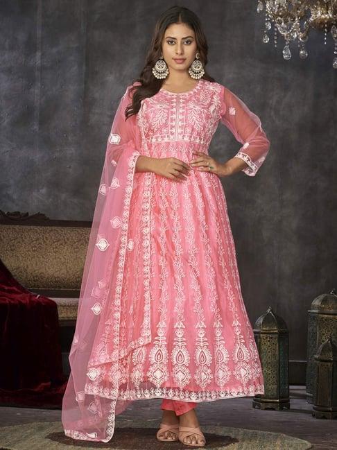 warthy ent pink embroidered unstitched dress material