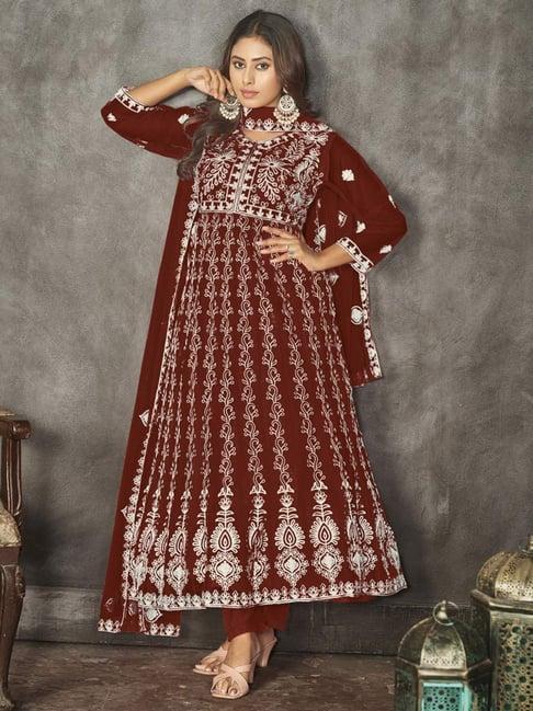 warthy ent maroon embroidered unstitched dress material