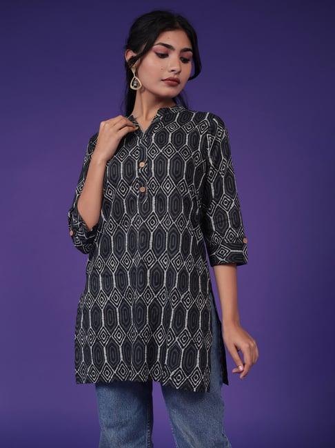 zari jaipur black printed tunic