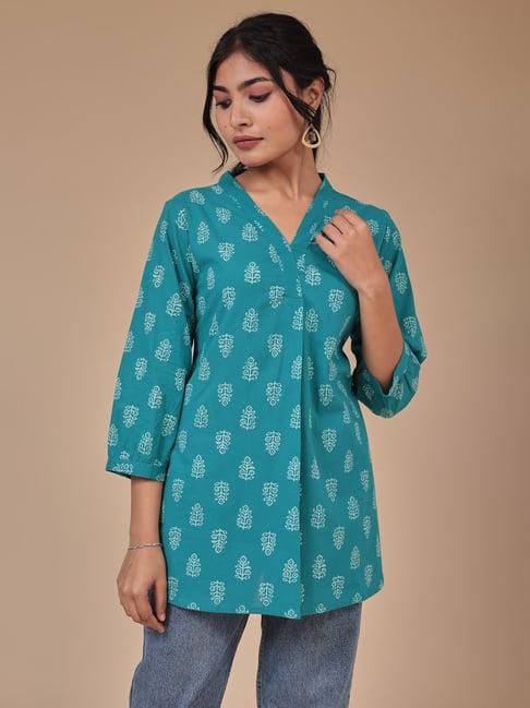 zari jaipur blue printed tunic