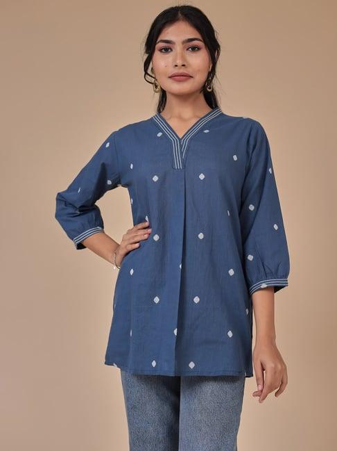 zari jaipur blue embroidered tunic