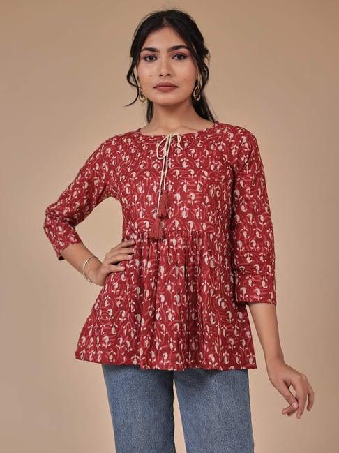 zari jaipur maroon printed tunic