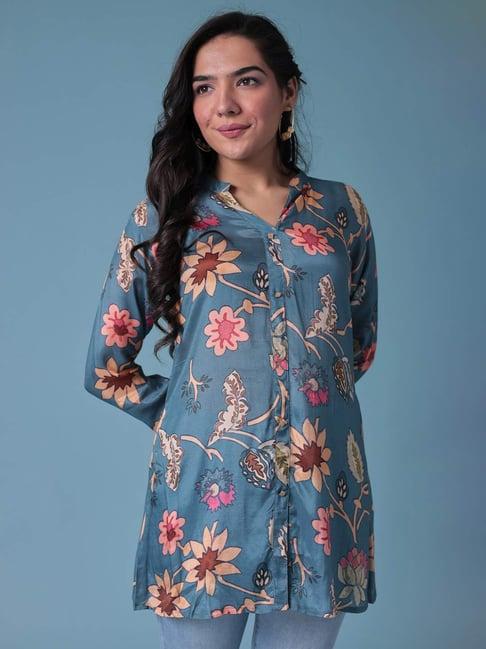 zari jaipur blue printed tunic