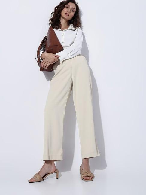 vero moda beige straight fit high rise pants