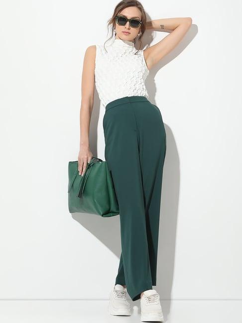 vero moda teal straight fit high rise pants