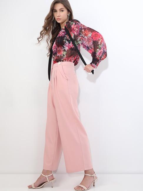 vero moda pink straight fit high rise pants