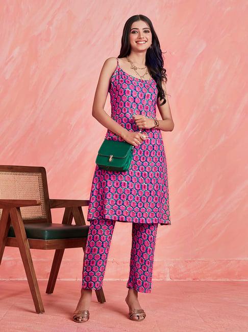 anubhutee dark pink printed kurta pant set