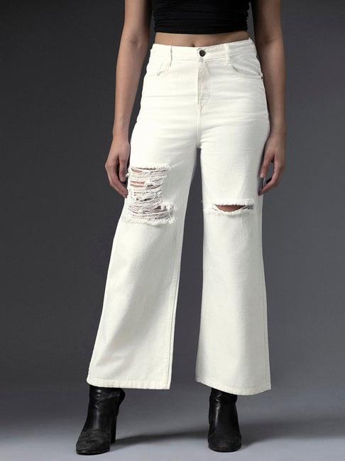 high star white cotton distressed boyfriend fit high rise jeans