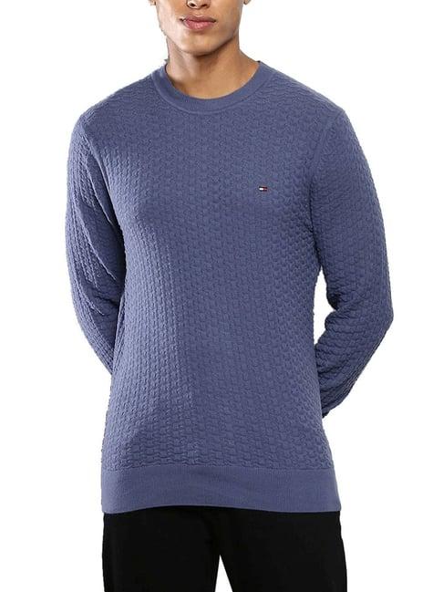 tommy hilfiger faded indigo cotton regular fit self pattern sweaters