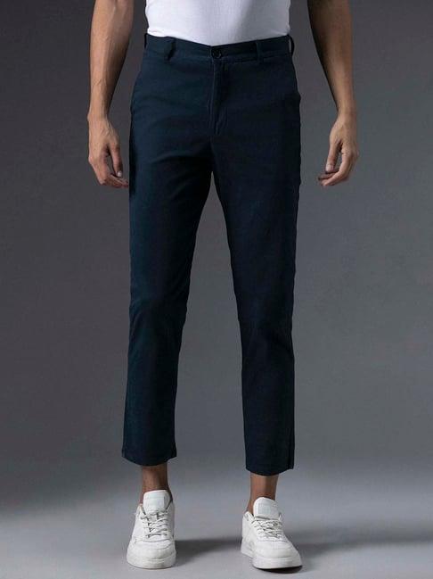 high star navy regular fit flat front trousers