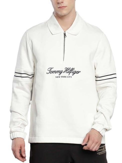 tommy hilfiger white suede regular fit embroidered sweatshirt