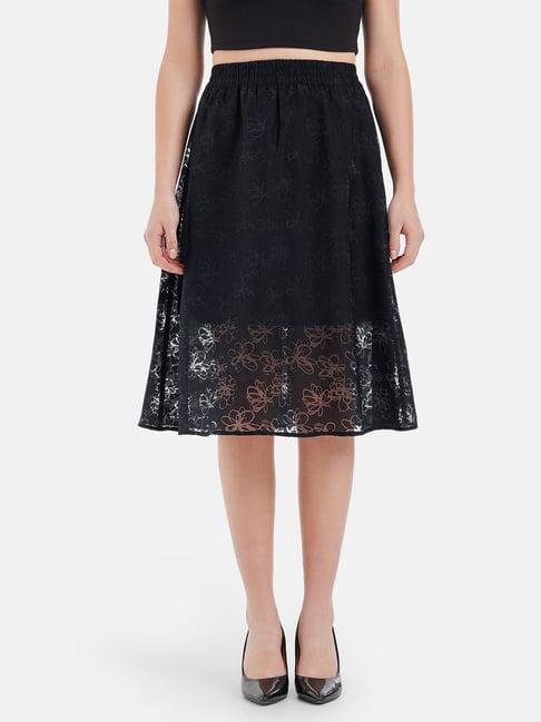 kazo black self design a-line skirt